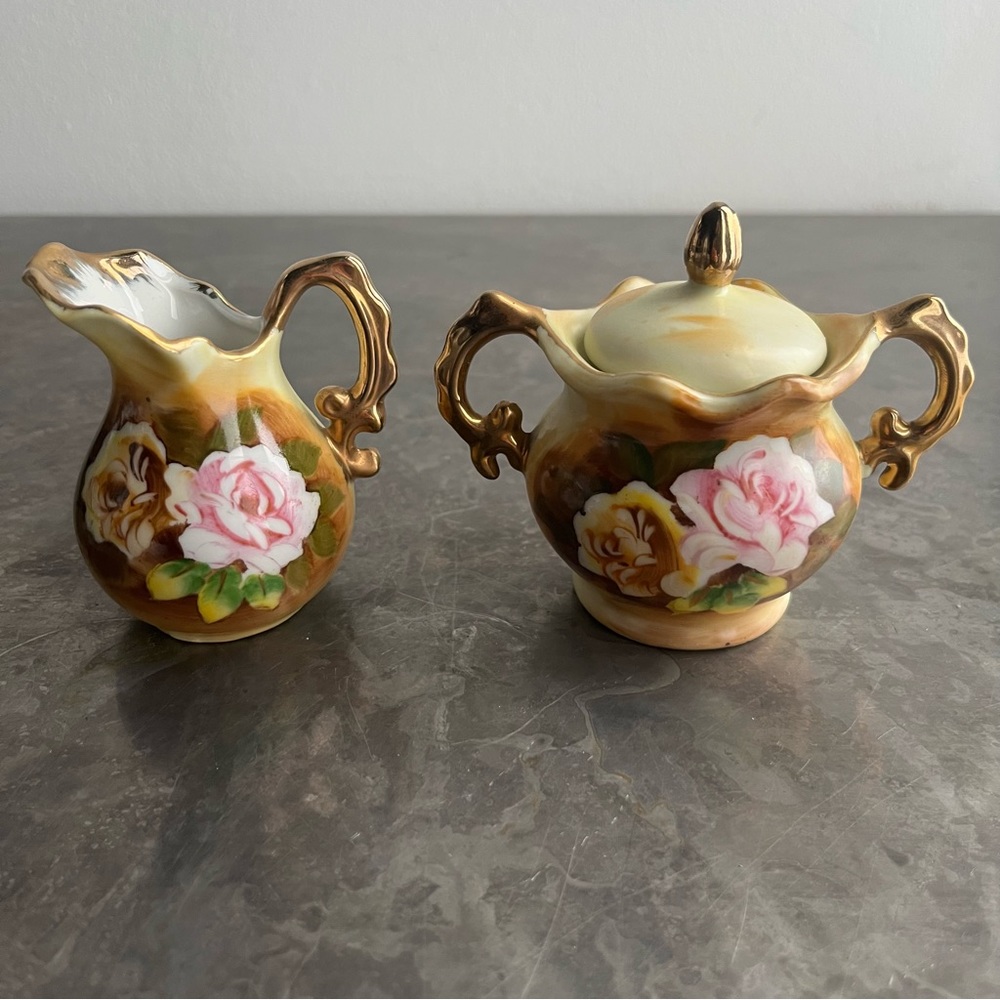 Creamer and Lidded Sugar Bowl Set Enesco Imports Japan